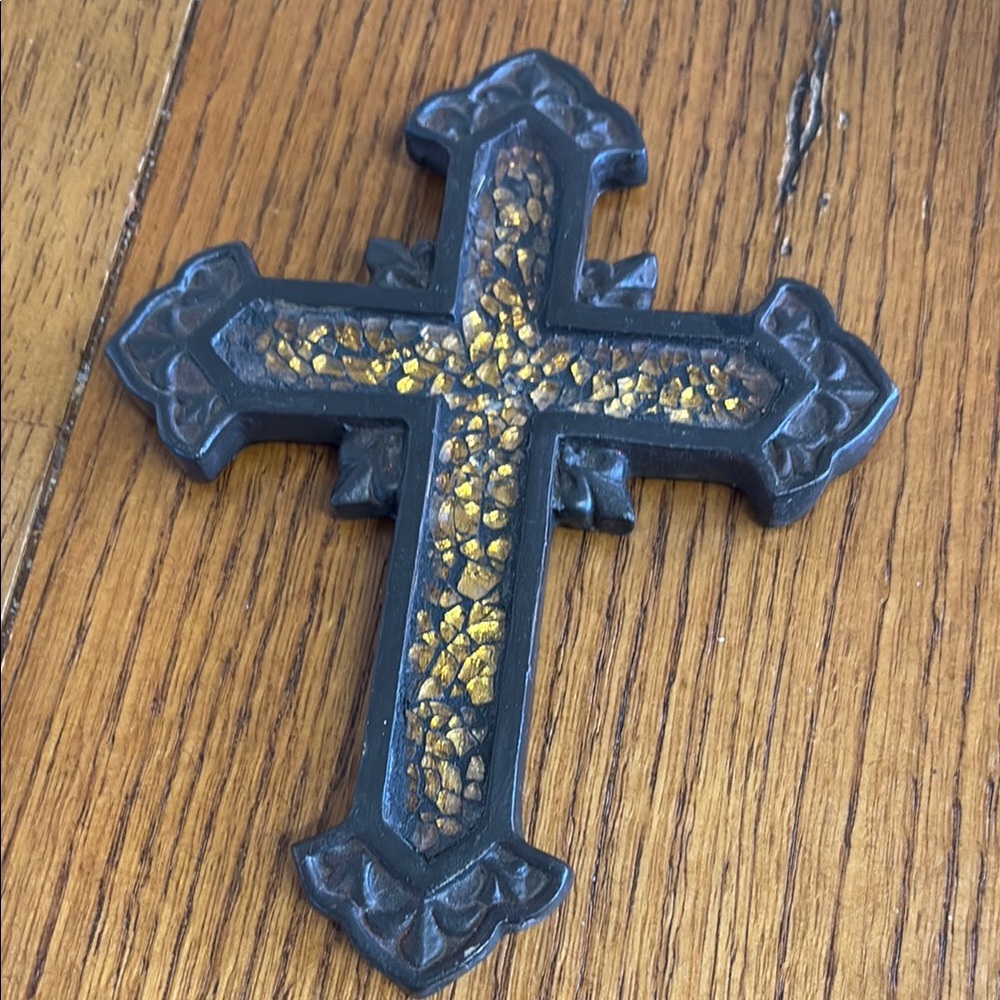 Mosaic Black and Gold Cross Wall Hanging